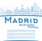 Outline Madrid Skyline with blue buildings and copy space