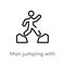 outline man jumping with opened legs vector icon. isolated black simple line element illustration from sports concept. editable
