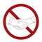 Outline man shaking hands in prohibition sign. Line art businessman in rivalry. War and confrontation. Ban on making a deal.