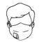 Outline of man wearing mask with valve.