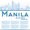 Outline Manila Skyline with Blue Buildings.