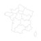 Outline map of France divided into 13 administrative metropolitan regions