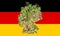 Outline map of the Germany with the image of the national flag. Image of poppy cob inside card. Collage. The Germany is a major