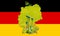 Outline map of the Germany with the image of the national flag. Image of poppy cob inside card. Collage. The Germany is a major
