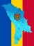 Outline map of Moldova with the image of the national flag. Ice inside the map. Illustration. Energy crisis