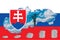 Outline map of the Slovakia with the image of the national flag. Power line inside the map. Stacks of euro coins. Collage. Energy