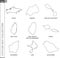 Outline maps collection, nine black lined vector map