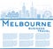 Outline Melbourne Skyline with Blue Buildings.