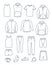 Outline men casual clothes for fitness training. Basic garments for gym workout. Vector thin line icons. Outfit for active man.