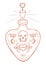 Outline metallic tattoo Rose gold foil texture Ornate love potion or poison bottle design Skull and crossbones Decorative esoteric