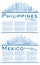 Outline Mexico and Philippines City Skyline Set