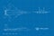 Outline military airplane blueprint. Top, side, front view of aircraft. Contour warcraft. USA army plane