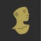 Outline minimalistic logo human head with neck chest sculpture antique golden grunge texture