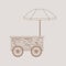 Outline Mobile Wooden Simple Food Cart With Umbrella Vector Illustration