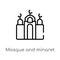 outline mosque and minaret vector icon. isolated black simple line element illustration from religion-2 concept. editable vector