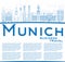Outline Munich Skyline with Blue Buildings and Copy Space.