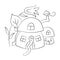 Outline mushroom worm house for coloring pages