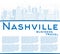 Outline Nashville Skyline with Blue Buildings and Copy Space.