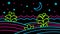 Outline neon coastal plants on waves background