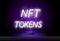 Outline neon NFT icon. Glowing neon nft sign, non-fungible token pictogram in vivid colors. Crypto art, virtual