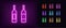 Outline neon wine bottle icon. Glowing neon wine shop sign, alcohol drink pictogram in vivid color