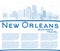 Outline New Orleans Louisiana City Skyline with Blue Buildings a
