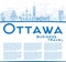 Outline Ottawa Skyline with Blue Buildings and Copy Space.