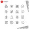 Outline Pack of 16 Universal Symbols of bulb, music, building, cloud, city
