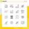 Outline Pack of 16 Universal Symbols of chatting, chat, carpenter, setting, lock