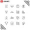 Outline Pack of 16 Universal Symbols of down, investment, railway, hands, flower