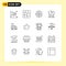 Outline Pack of 16 Universal Symbols of hand, transport, setup, delivery, investment