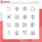 Outline Pack of 16 Universal Symbols of network, dollar, destiny, phone, call