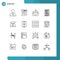 Outline Pack of 16 Universal Symbols of responsive, internet, hand, dynamic, computer