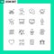 Outline Pack of 16 Universal Symbols of restaurant, gloves, sweet, food, chatting