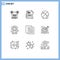 Outline Pack of 9 Universal Symbols of education, targeting, online, location, education