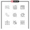 Outline Pack of 9 Universal Symbols of hand shake, chain, video, love, call