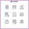 Outline Pack of 9 Universal Symbols of page, develop, sketch, coding, work