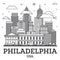 Outline Philadelphia Pennsylvania City Skyline with Modern and Historic Buildings Isolated on White. Philadelphia USA Cityscape