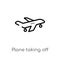 outline plane taking off vector icon. isolated black simple line element illustration from transport concept. editable vector