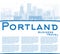 Outline Portland Skyline with Blue Buildings and Copy Space.