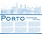 Outline Porto Portugal City Skyline with Blue Buildings and Copy Space