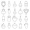 Outline pots collection. Vase pottery with decorative elements. Vector illustration