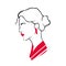 Outline profile portrait of classy stylish young lady. Head or face of fashionable woman with red lips, earrings and