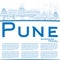 Outline Pune Skyline with Blue Buildings and Copy Space.