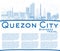 Outline Quezon City Philippines Skyline with Blue Buildings