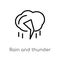 outline rain and thunder vector icon. isolated black simple line element illustration from meteorology concept. editable vector