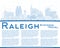 Outline Raleigh North Carolina City Skyline with Blue Buildings and Copy Space