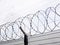 Outline of razor wire coils on a perimeter fence. Maximum security, prison, border control concept. Prison fence and border wall.