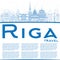 Outline Riga Skyline with Blue Landmarks and Copy Space.