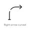 outline right arrow curved vector icon. isolated black simple line element illustration from arrows concept. editable vector